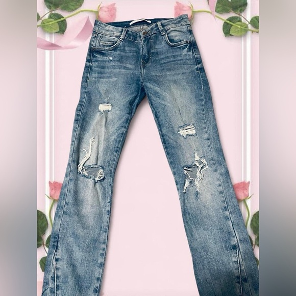 Zara Women's Distressed Skinny Jeans - Light Blue - Picture 2 of 4